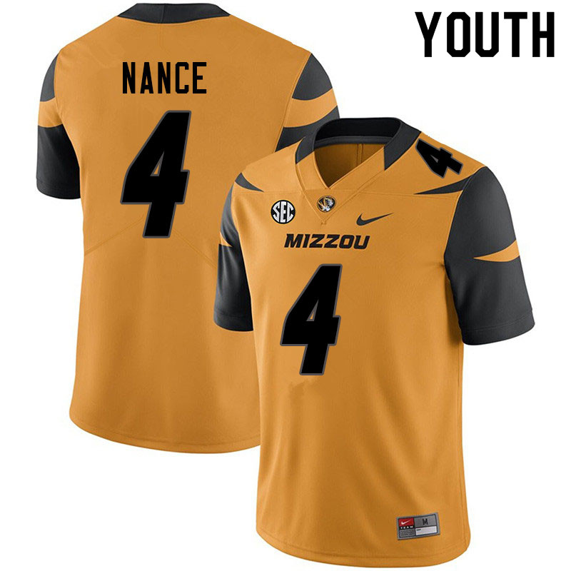 Youth #4 Jonathan Nance Missouri Tigers College Football Jerseys Sale-Yellow - Click Image to Close